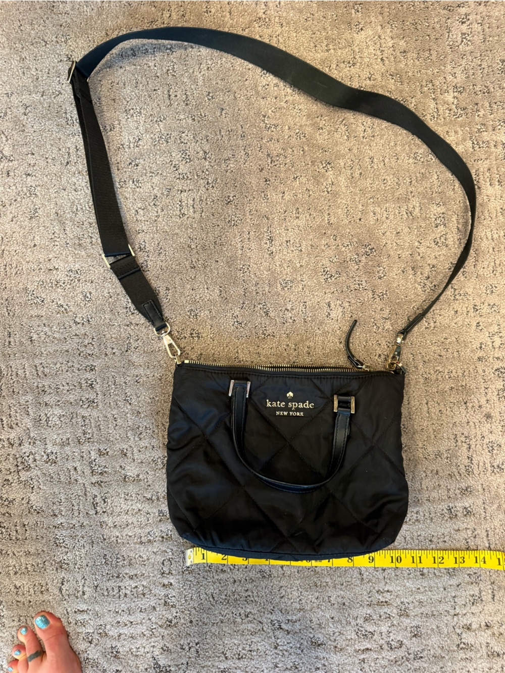 kate spade black quilted messenger crossbody with detachable strap